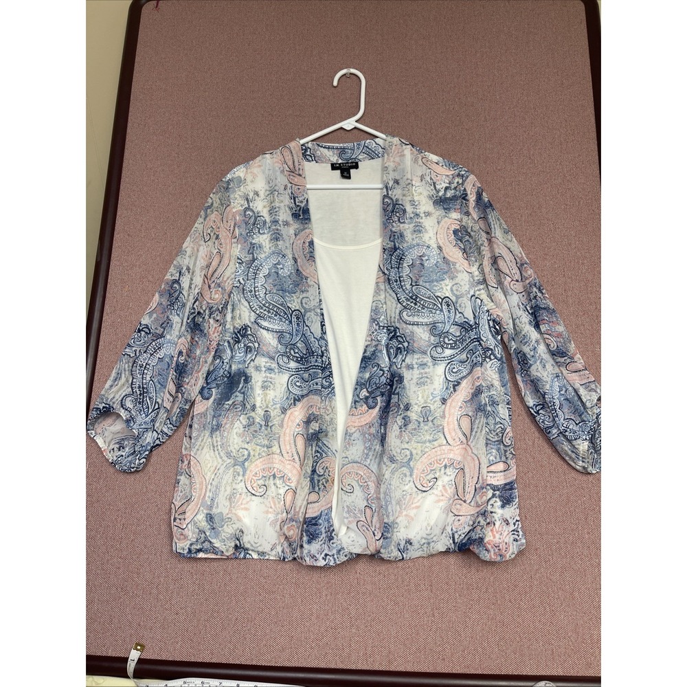 Womens I.N. studio Layered Tankโ blue pink paisley long sleeve blouse sz XL